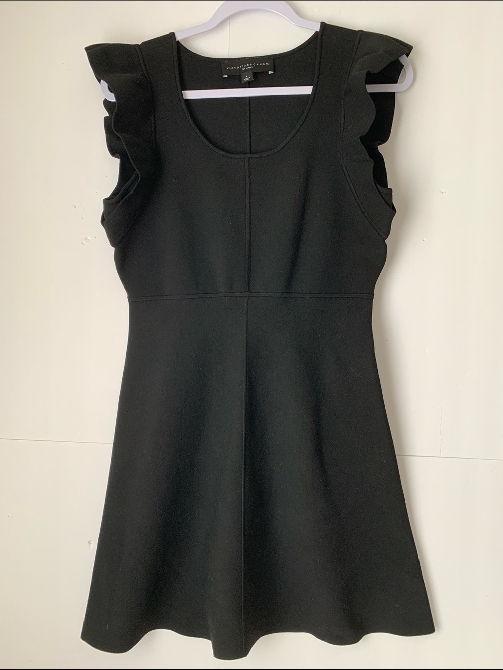 Victoria Beckham Black Ruffle Sleeve Women's Mini Dress Size L